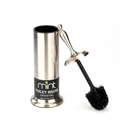 Image of J&V TEXTILES Toilet Brush, Toilet Bowl Brush with Extra Long Handle Durable Bristles Toilet Scrubber and Covered Holder for Toilet Brush Set for Bathroom Cleaning (Brushed Satin Nickel)