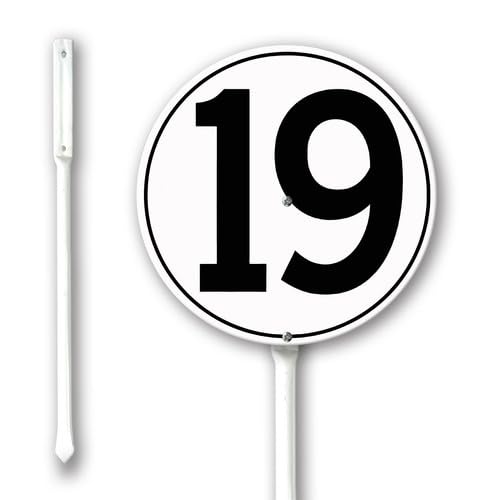 Geroclonup Number Signs Number 19 Sign with Stake 23cm Rustproof Aluminium Yard Decorations Round Metal Fade Resistant Lawn Signs Numbered Sign for Outdoor Decor — image 1