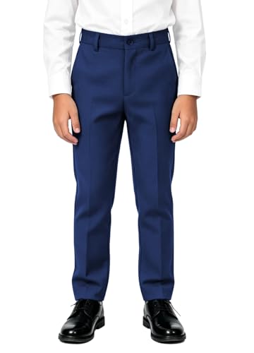 Boys Flat Front Dress Pants for Kids Navy School Uniforms Pants with Adjustable Waist Size 3