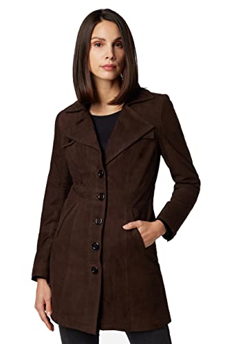RICANO Lucy, Damen Ledermantel (Slim Fit) – echtes Lamm Leder – Einreiher (Braun Wildleder, XXL)