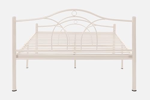Image of Alto Metal Queen Size Bed Without Storage | Wrought Iron Double Bed with Headboard & Footboard | Sturdy Powder Coated Platform Bed Queen Size Cot for BedroomLivingRoom Ivory (75x60)