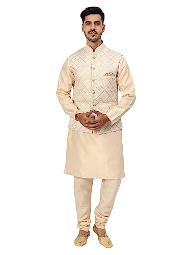 Image of Uri and MacKenzie Men's Silk Blend Kurta Pyjama with Stylish Embroidered Ethnic Jacket