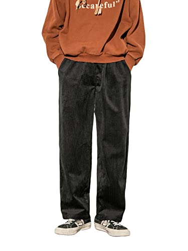 WDIRARA Men's High Waist Corduroy Wide Leg Pants Casual Pants with Pockets