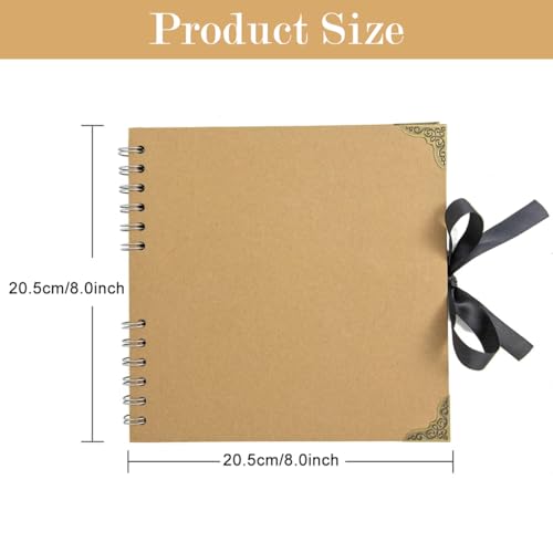 Image of HASTHIP DIY Scrapbook Album,8 inchx8 inch Thick Craft Paper Binder,60 Blank Pages with Ribbon Tie Closure,Photo Album for Baby Milestones,Art Scrapbook,Wedding,Birthday Memories,Gift Keepsake,Free Size,Brown