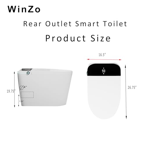 Inodoro inteligente WinZo con descarga trasera y bidet, apertura y descarga automáticas, asiento calefactado instantáneo, agua tibia y secado de aire, luz nocturna LED para baños de sótano (blanco, 26,8" D x 16" A x 20" A) miniatura 6