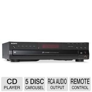 Sony Compact Disc Player - 5 Disc Carousel, Optical Output, RCA Audio Output, CD Text Display + 100 Ft Oxygen-Free Copper Speaker Wire