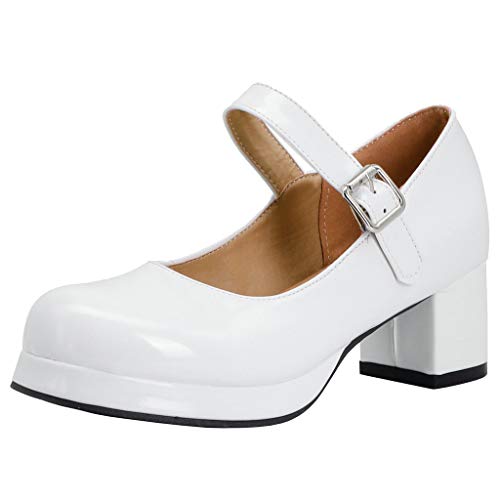 KOKOMOMO Womens Patent Mary Janes Platform Shoes Cute Lolita Cosplay Shoes Mid Block Heel Pump with Ankle Strap