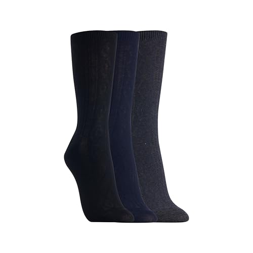 Clarks Women's Textured Crew Socks 3 Pair, Navy/Charcoal/Black, Women's 4-10 Shoe