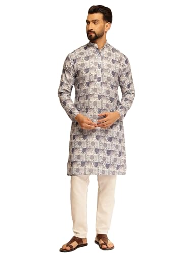 Image of SOJANYA (Since 1958 Men's Cotton Linen Abstract Printed Kurta with White Pyjama