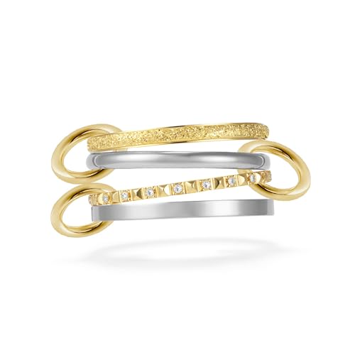 Tolldek Anillo de oro y plata para mujer, chapado en oro, resistente al agua, juego de anillos de acero inoxidable, apilable, anillo de compromiso, anillo de boda, anillo para el pulgar, anillo