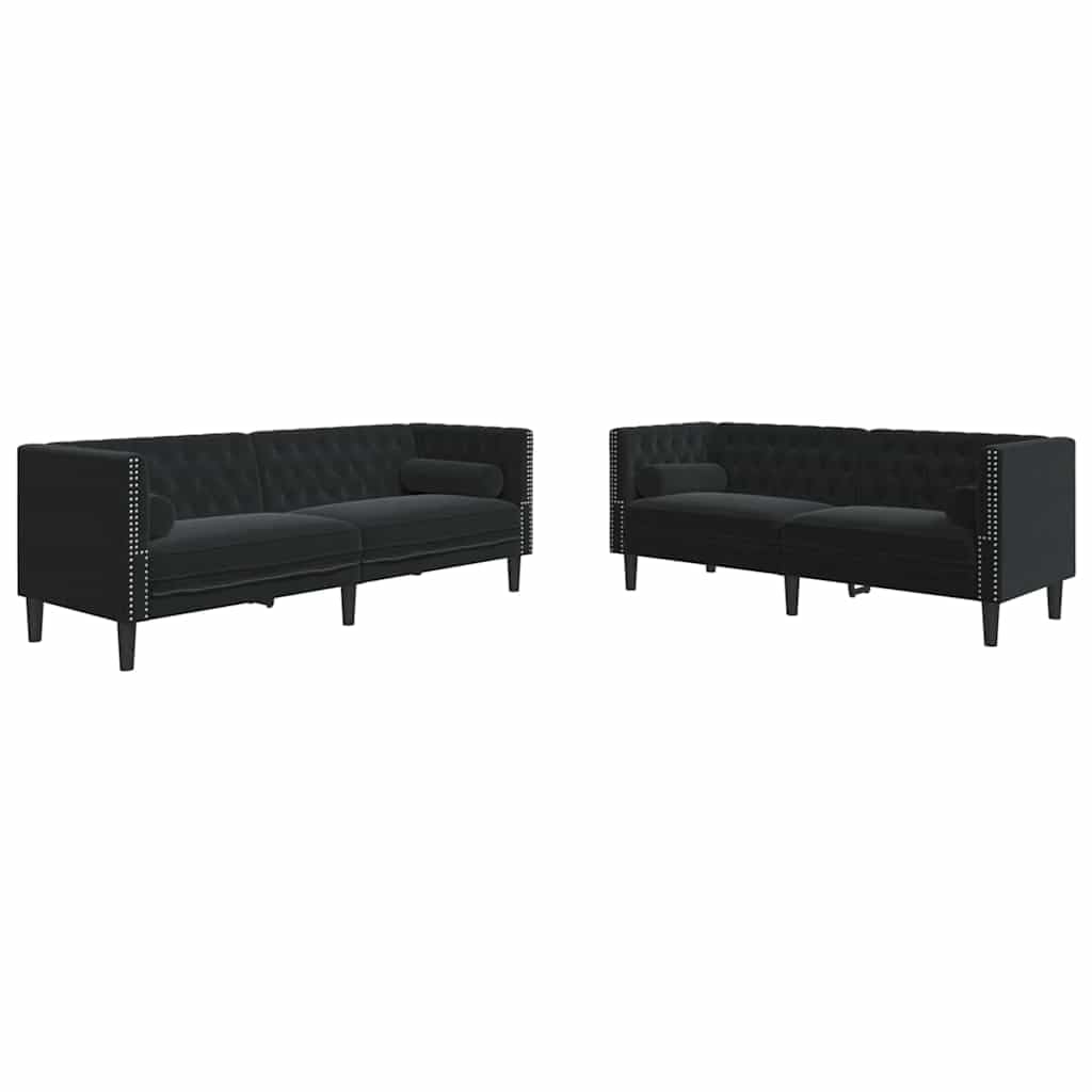 Juego de 2 sofás tapizados de terciopelo negro de 2 y 3 plazas