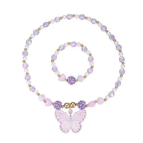 Colorful Crystal Beaded Butterfly Summer Beach Necklace Acrylic Butterfly Animal Necklace Bracelet Set for Women