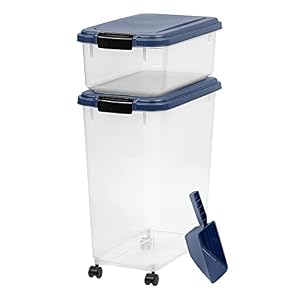 IRIS USA Premium Airtight Pet Food Storage Container with Scoop and Treat Container for Pet Dog Cat and Bird Food
