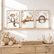 Generisch Waldtiere Poster Set Kinderzimmer – Otter, Fuchs & Igel Wandbilder – B