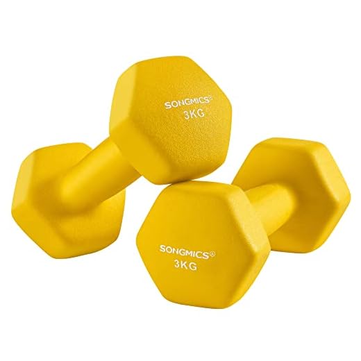 SONGMICS Haltères en Vinyle, 2 x 3 kg, Lot de 2, Jaune SYL066YL