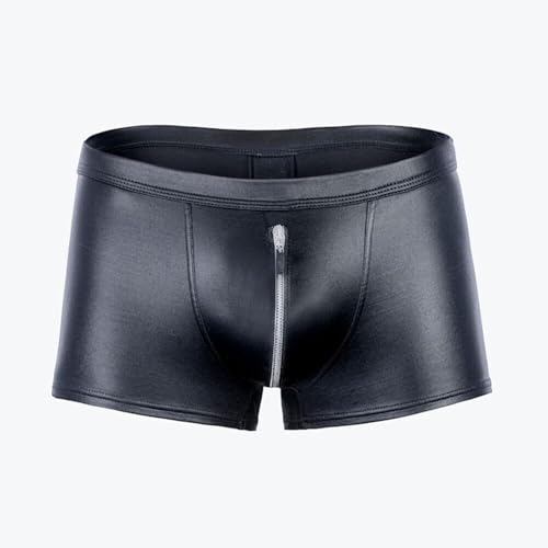 Men's Tight Faux Leather Shorts Boxer Briefs Zippered Hot Pants Low Rise Underwear Bikini Panties3