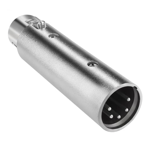 QIANRENON XLR Converter - 5Pin Male to 3Pin Female, DMX Stage Lighting, Audio & Microphone, silver, Small