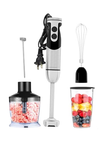 MegaWise 5-in-1 Immersion Handheld Blender – Powerful 12-Speed Stick Blender with Titanium Steel...