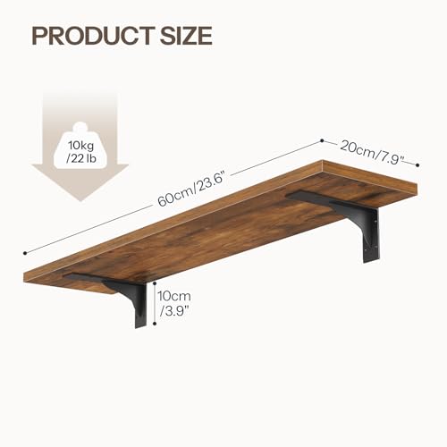 Image of HOOBRO Floating Shelves for Wall, 23.6 inch Wall Mounted Shelves Set of 2, Hanging Storage Shelf with Metal Brackets, Wooden Shelf for Living Room, Bedroom, Bathroom, Rustic Brown and Black BF62BJP201G1