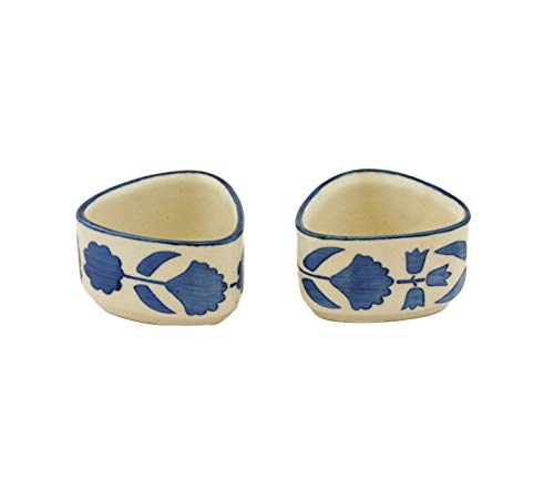 Image of Freakway Handpainted Floral Studio Pottery Ceramic Chutney Bowl Set (40 ML, Small, Set of 6, Blackand Off White)