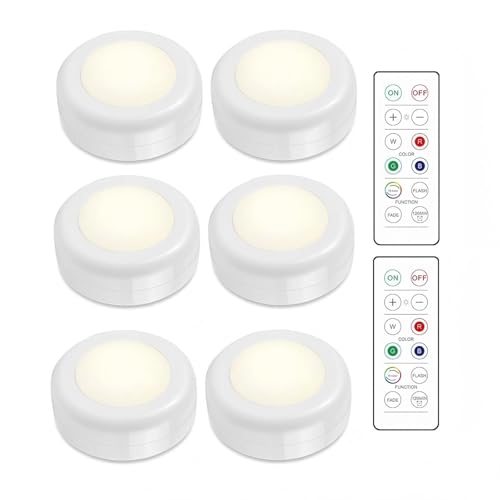 INF LED Spot RGB Batterie mit Fernbedienung, 16 Farben LED Nachtlicht, Batteriebetriebene Schrankleuchten, Beleuchtung Dimmbar Treppenlicht, 6 Stück