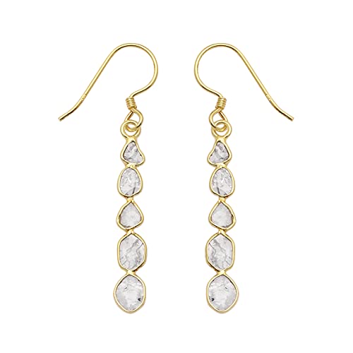 2.00 CTW diamant naturel Polki Déclaration Dangles Argent sterling 925 14K plaqué or tous les jours à la main Tranche diamant Boucles d'oreilles Cover