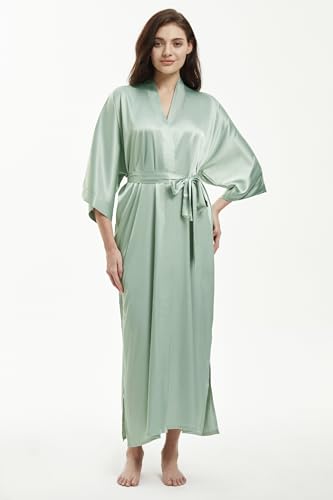 Image of PRODESIGN Satin Kimono Robe Women Long Silky Kimono Bathrobe Sleepwear Wedding Bridesmaid Robe