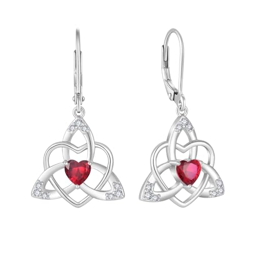 Boucles d'oreilles nœud celtique pendantes en argent avec cœur en pierre