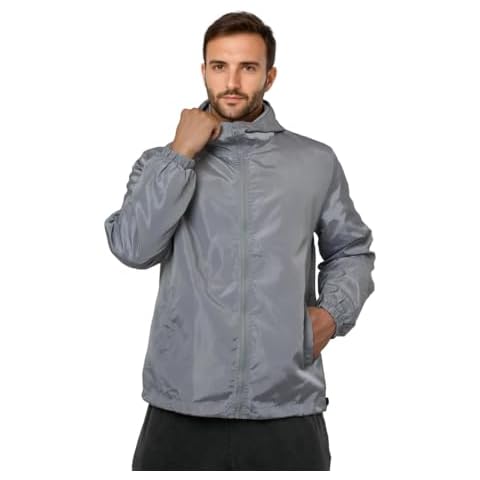 congluoki Mens Windbreaker Jackets Lightweight Hooded Zippered Jackets for Men Hiking Cycling Sportswear Grey XL Cover