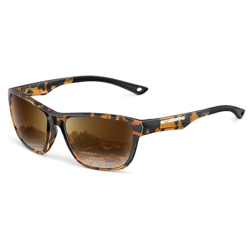 OUTDOORKING Polarisierte Lauf-Sonnenbrille für Damen und Herren, Sonnenbrille zum Radfahren, Angeln, Fahren, Golf, UV-Schutz, Schildpatt + brauner Farbverlauf, Medium