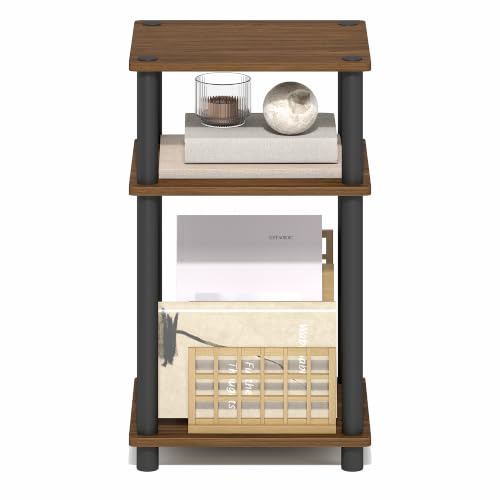 Image of Furinno JUST Toolless 3-Tier Side Table, Open Shelf End Table, Warm Walnut | Soft-Corner, Night Stand, Bedside Table, for Living Room, Bedroom, Bathroom