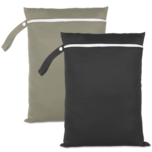 Druuzyl 2 borse impermeabili per il bagnato 40x30 cm (nero e verde) - Set riutilizzabile con cerniera - Ideale per costumi da bagno, asciugamani e articoli per bambini