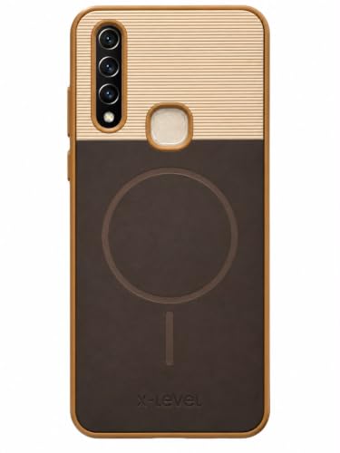 Image of Bintage Mac Safe Design Hard Slim Back Case | Soft Border Camera Protect | Dual PU Leather Finish Back Cover Compatible for Vivo Y12 / Y15 / Y17 / U10 - White & Cherry Brown