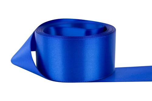 Image of Ribbon Bazaar Double Faced Satin - Premium Gloss Finish - 100% Polyester Ribbon for Gift Wrapping, Crafts, Scrapbooking, Hair Bow, Decorating & More - 3 inch Royal Blue 25yd