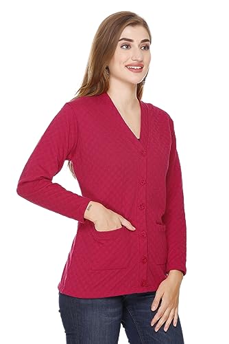 Image of Women's Woolen V-Neck Cardigan - Heavy Daffodil Fabric Winter Wear Acropoly Wool Cardigan for Women