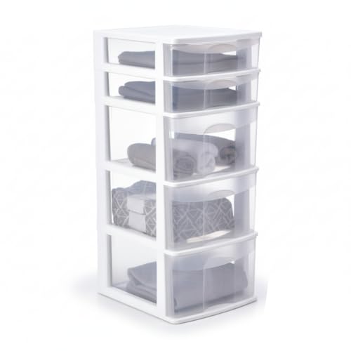 El Mejor Listado de Cajonero - solo los mejores. 42 Italhome Cajonera De Plástico, Cajonera Organizador Multiusos De Color Blanco Con 5 Cajones Transparentes Fox