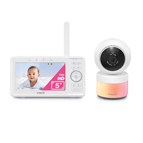 VTech Video Baby Monitor with Camera and Audio, 5' HD LCD Screen, Pan-Tilt-Zoom, 2-Way Talk, VOX Mode, Night Lights, Lullabies, Soothing Sounds,...