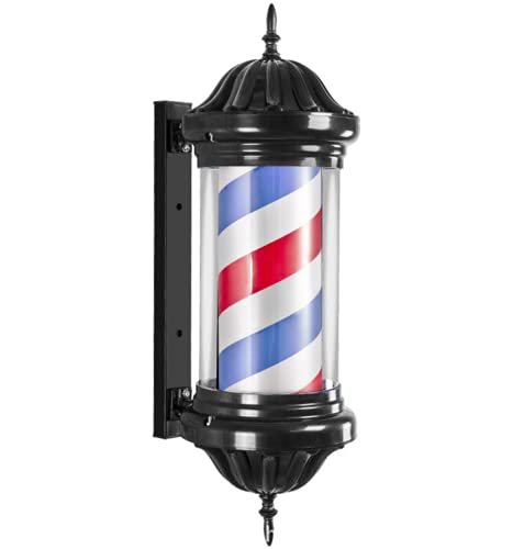 FKHFTI Poste de peluquería LED con rayas rojas, blancas y azules, luz para peluquería, ahorro de energía, montaje en pared, luz giratoria