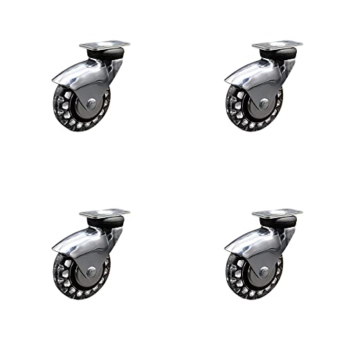 3 Inch Swivel Caster Wheels for Furniture – Bright Chrome Hooded Polyurethane Wheel with Top Plate - Casters for Coffee Tables and Ottomans - 480 lbs. Total Capacity - Set of 4 - Service Caster Brand