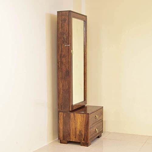 Image of Solid Wood Wooden Dressing Table For Bedroom With 2 Drawer, Mirror And Huge Storage Space | Long Dresser Table With Mirror | (Classic-Style-02) - Yellow