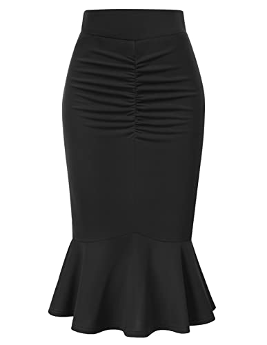 Damen Vintage Festliche Bleistiftrock Schwarz Frühling Business Arbeit...