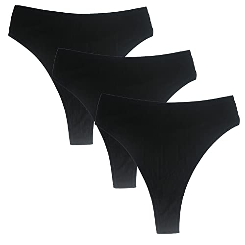 Image of High Waisted Cotton Thongs Underwear For Women Breathable Sport Athletics Panties High Rise Plus Size Multipack
