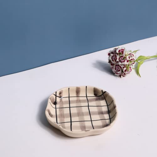 Image of WEAVING HOMES Handcrafted Ceramic Chequred Cuddle Mug & Checks Dessert (Set of 2) Coffee Mugs, Ceramic Mugs, Tea Mugs, Plates, Ceramic Plates, Dessert Plates, Mug & Plate Set