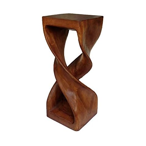 Collumino® Asian Oriental Double Twist Tall 30 inch Solid Wood Cocktail Bar Stool ~ Square Top Side Table ~ End Table ~ Corner Display Stand (Caramel Brown) Cover