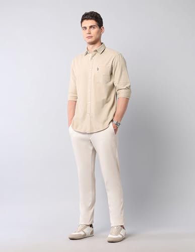 Image of U.S. Polo ASSN. Solid Slim Fit Shirts for Men - 100% Cotton, Full Sleeve Mens Casual Shirts