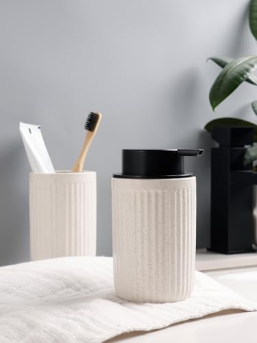 Image of Bosilunlife Soap Dispenser and Toothbrush Holder Set - 11Oz Foam Soap Dispenser Pump Ceramic Bathroom Counter Soap Toothbrush Holder Set Beige Bathroom Accessories Set