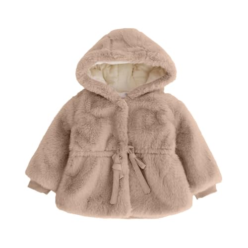 Kids Girls Fleece Button Down Hooded Jacket Long Sleeve Fuzzy Plush Bowknot Coat Soft Warm Outwear for Toddler Girls
