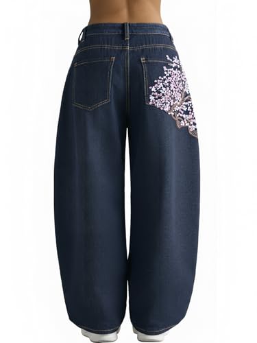 Image of EMMIOL Women Hip Hop 90s Vintage Baggy Jeans Denim Pants Mid Waist Jeans