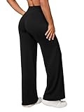 Odizli Yogahose Damen Lang High Waist Blickdicht Yoga Gym Sport Hose Pants Wide Leg Straight Leg Flared Scrunch Leggings Schlaghose Sporthose Sportleggings Jazzpants Gymnastikhose Tanzhose Schwarz M