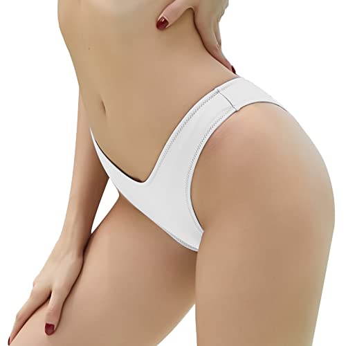 Kepblom Women's Cheeky Bikini Bottoms Brazilian High Cut Low Rise Bathing Suit Bottom, White, M #TOP25